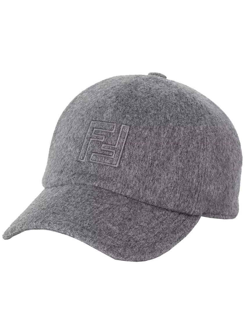 Fendi Baseball Ff Grey Felt-Like Adjustable Cap
