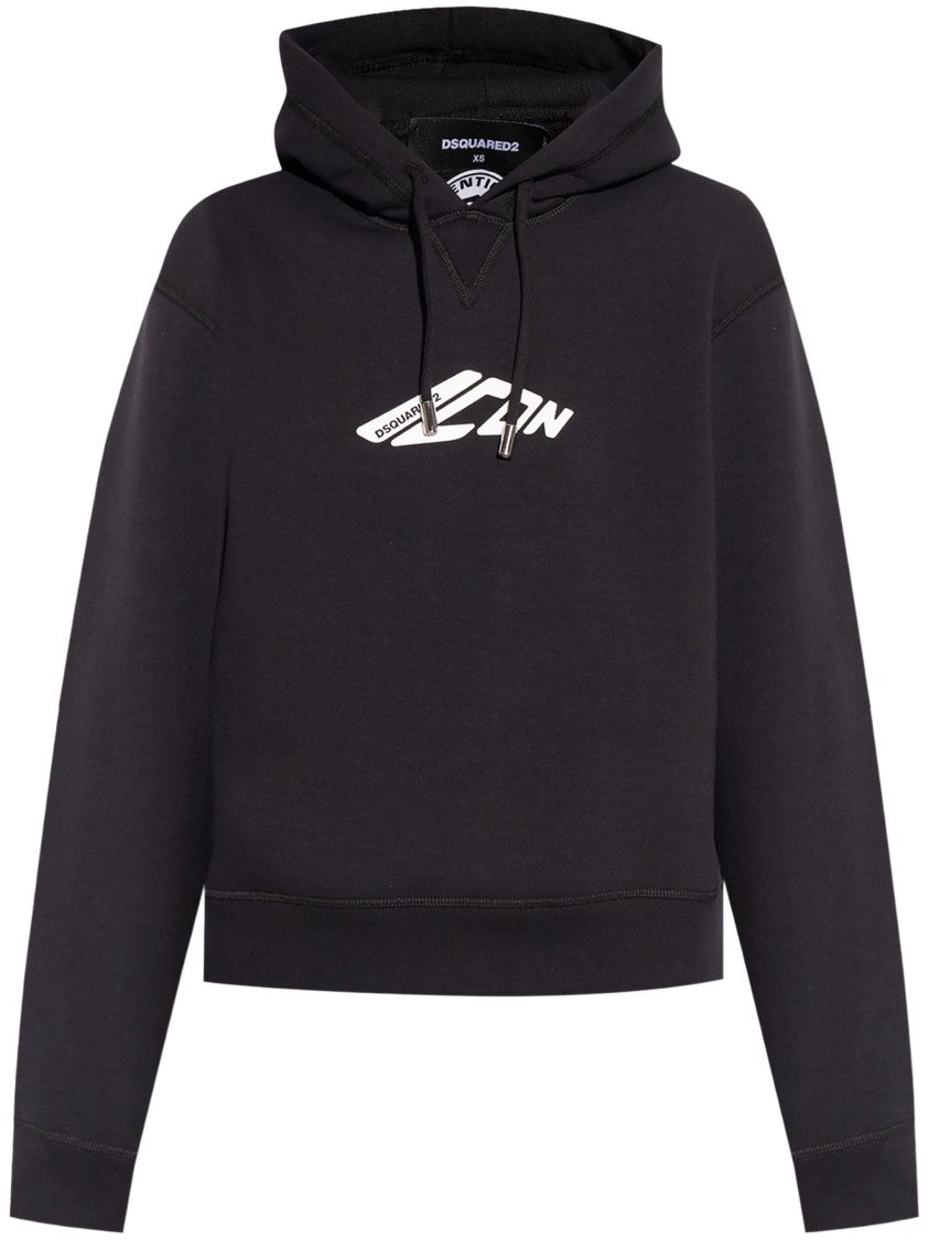 Dsquared2 Iconic Black Hooded Logo Cotton Sweatshirt