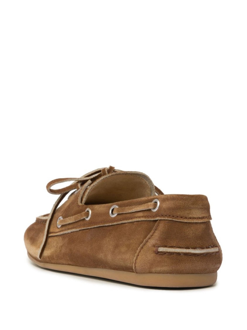 Miu Miu Brown Suede Lace-Up Moccasin Flats