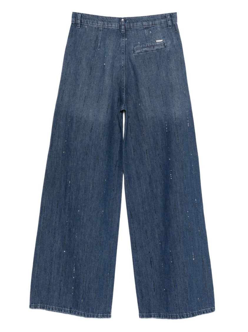 Liu Jo Blue Studded Buttoned Five-Pocket Jeans