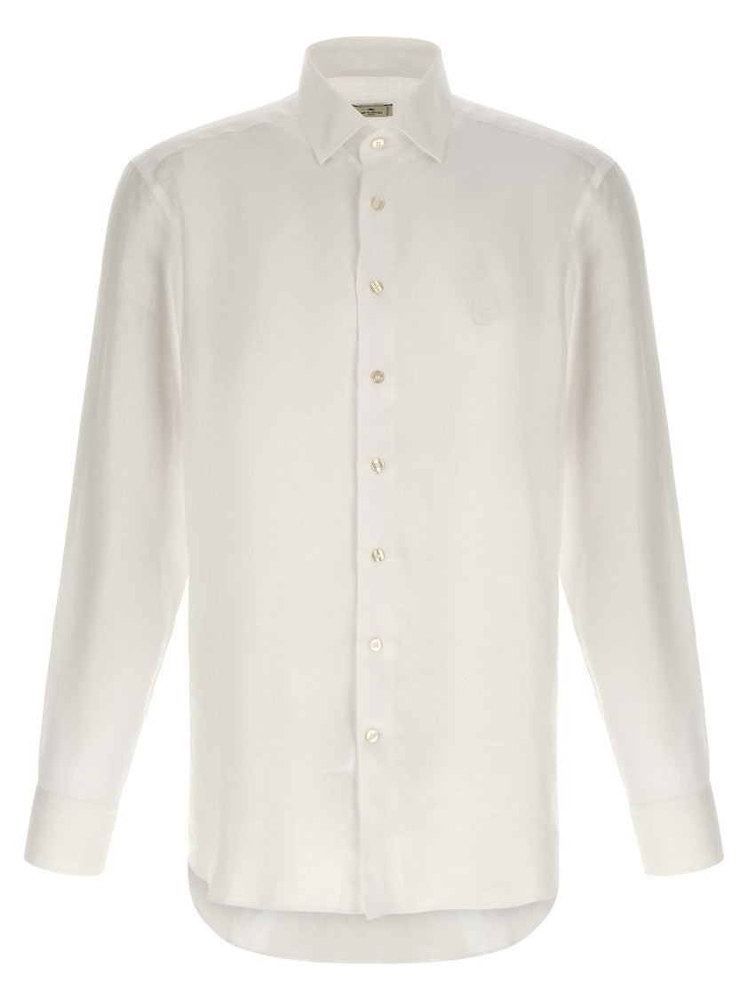 Etro Linen Shirt With Tone-On-Tone Embroidered Logo