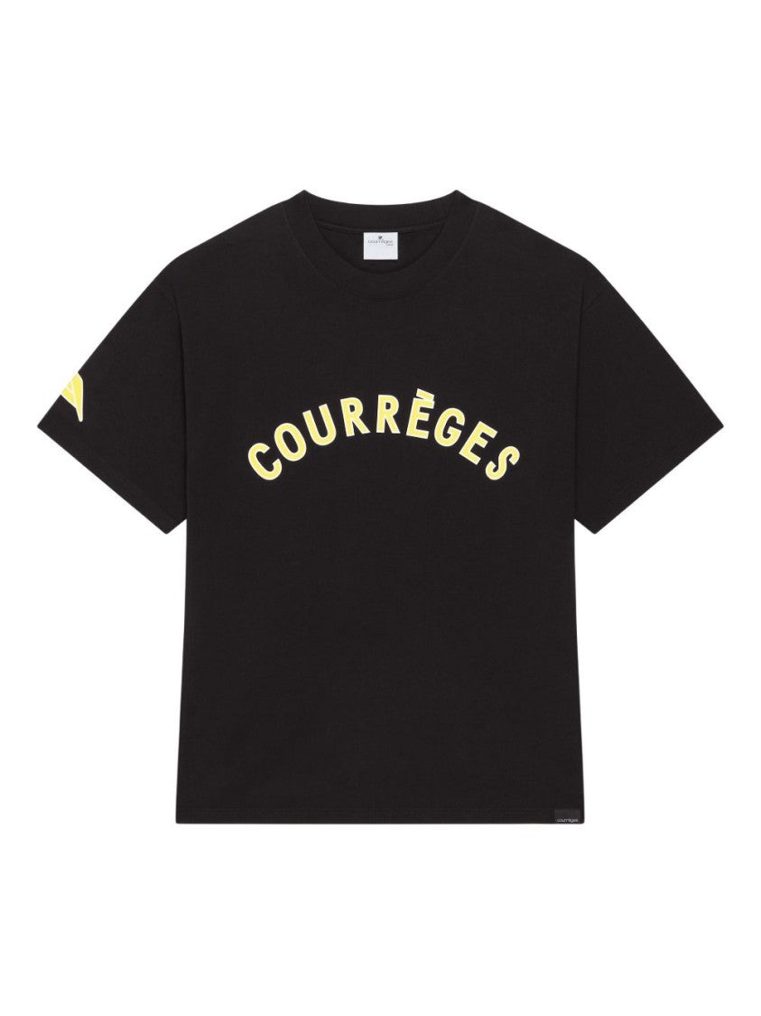 Courrèges Black Contrast Logo Lettering Crew Neck T-Shirt