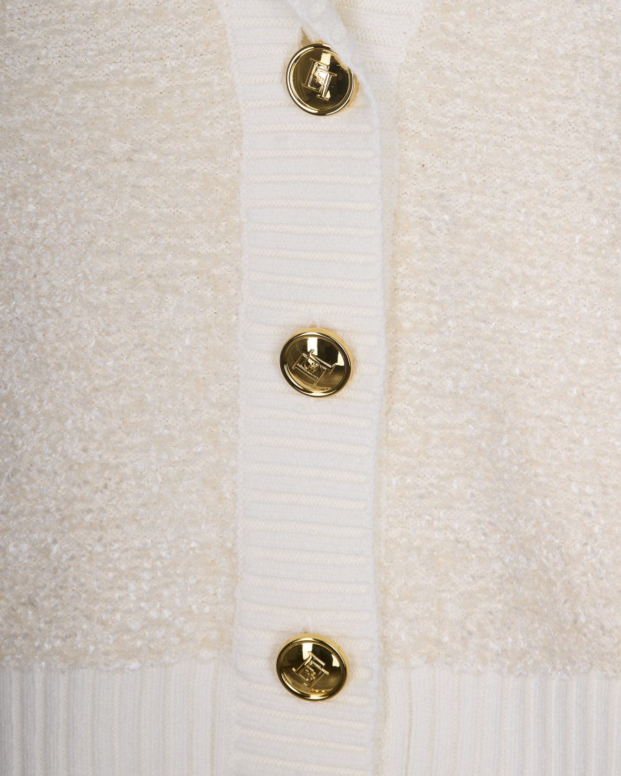 Elisabetta Franchi Milk Bouclé Chenille Cardigan