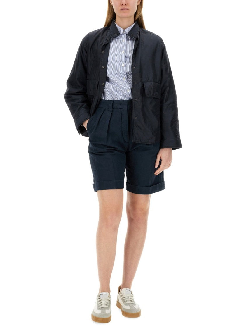 Aspesi Tailored High-Waisted Cotton-Linen Shorts With Pleated Front