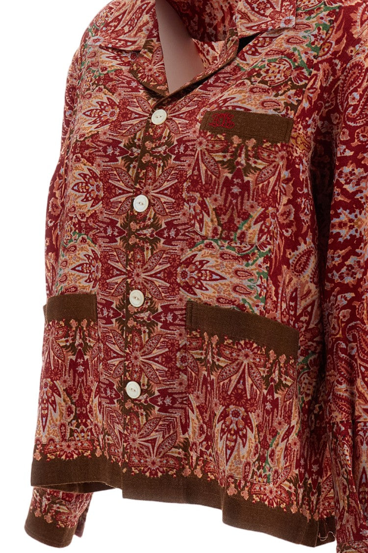 Bode New York Red Multi Arrowleaf Floral Wool Casual Shirt