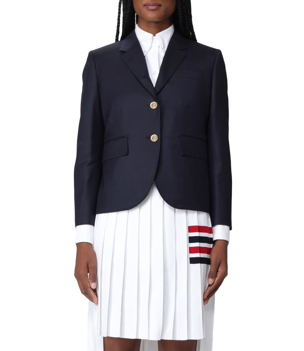 Thom Browne Tailored Black Wool Blazer With Striped Lining And Gold Accents