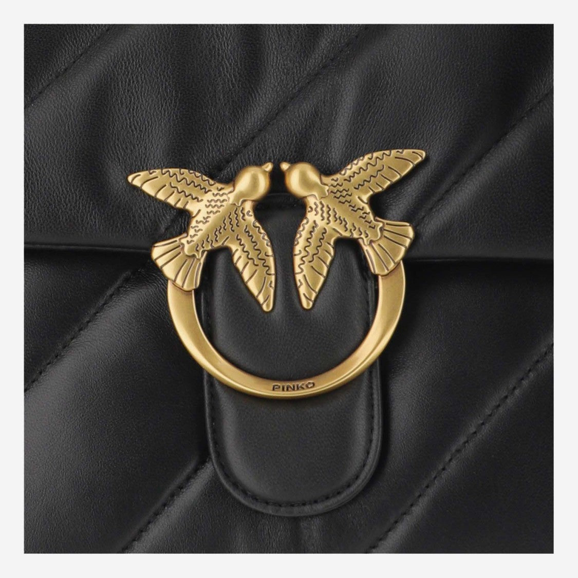 Pinko Nappa Leather Quilted Shoulder Bag With Love Birds Detail