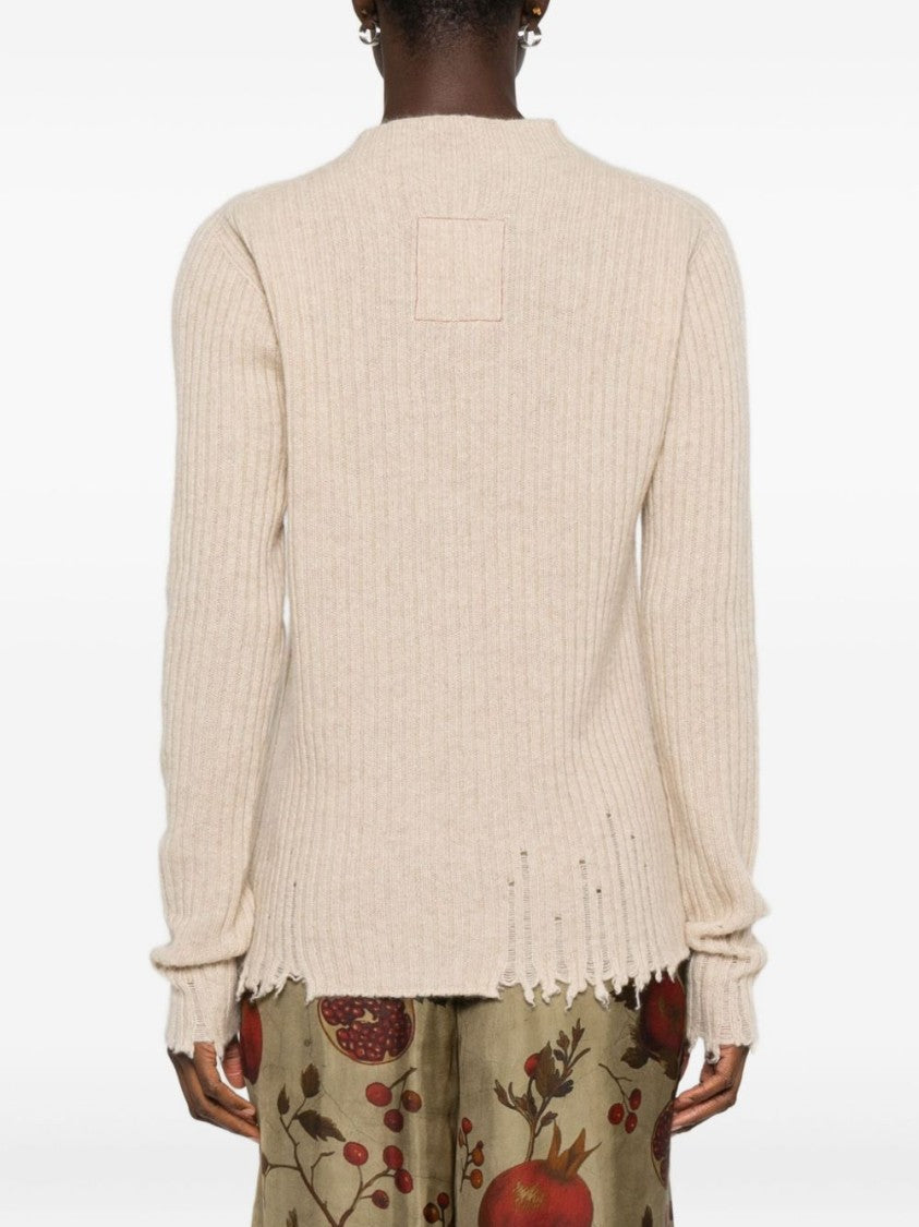 Uma Wang Ribbed Cashmere Sweater With Distressed Hem