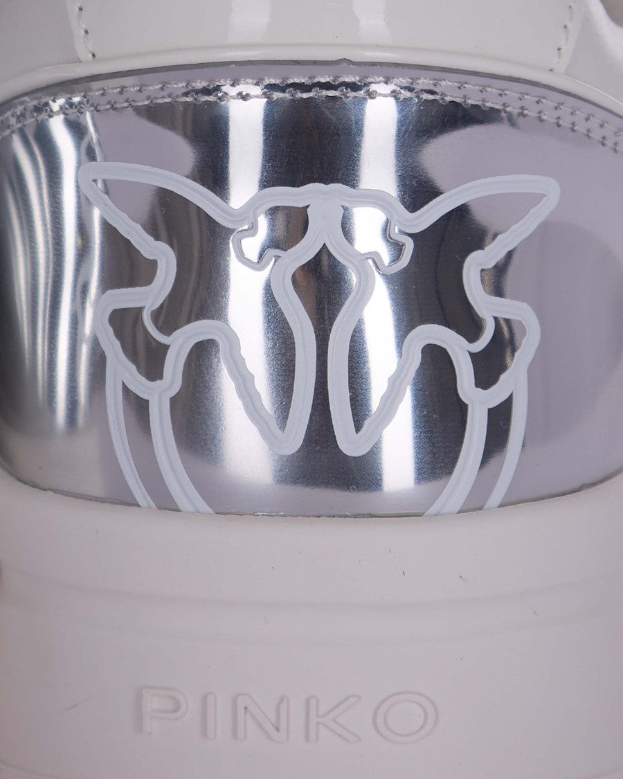 Pinko Low-Top White Sneakers With Metallic Silver Accents