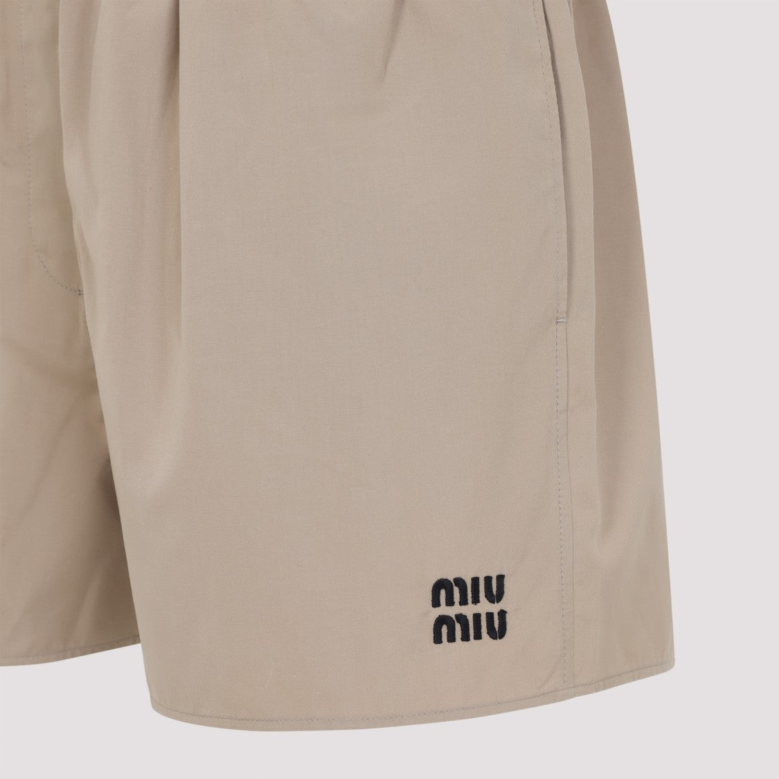 Miu Miu Khaki Cotton Shorts With Embroidered Logo