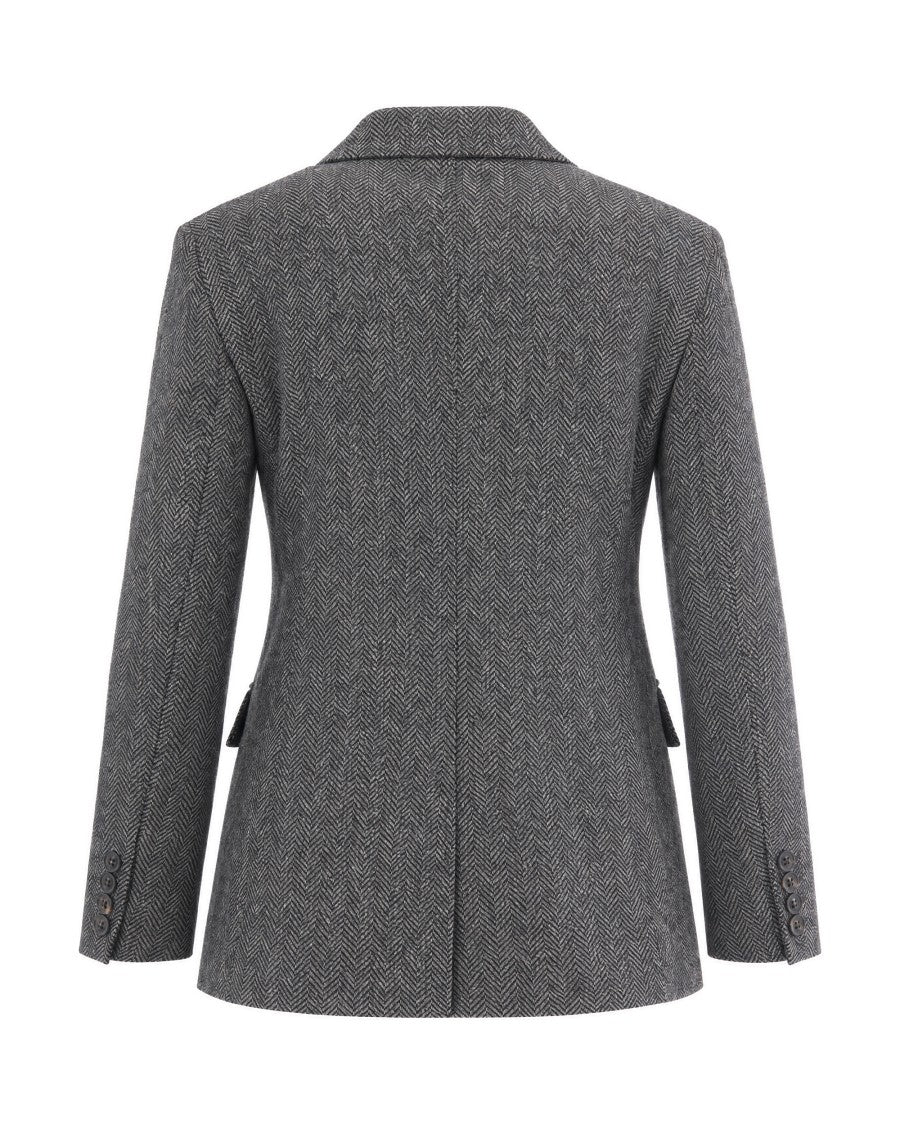 Max Mara White Black Cresta Double-Breasted Jacquard Blazer