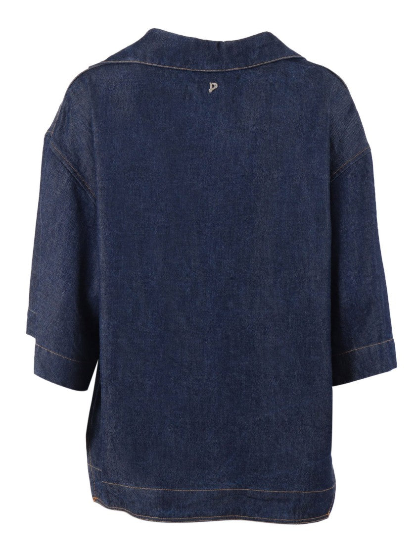Dondup Cropped Indigo Boxy Denim Shirt