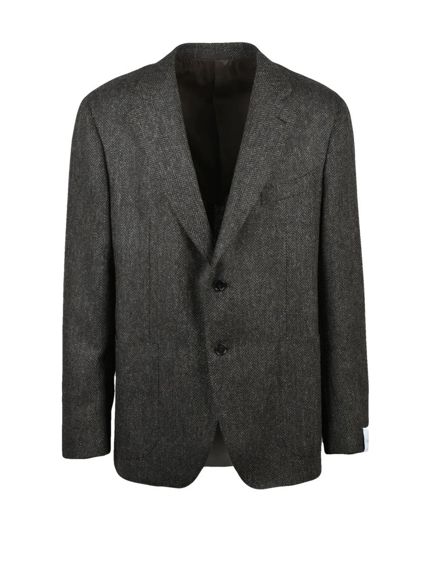 Caruso Rounded Herringbone Jacket With Notch Lapels