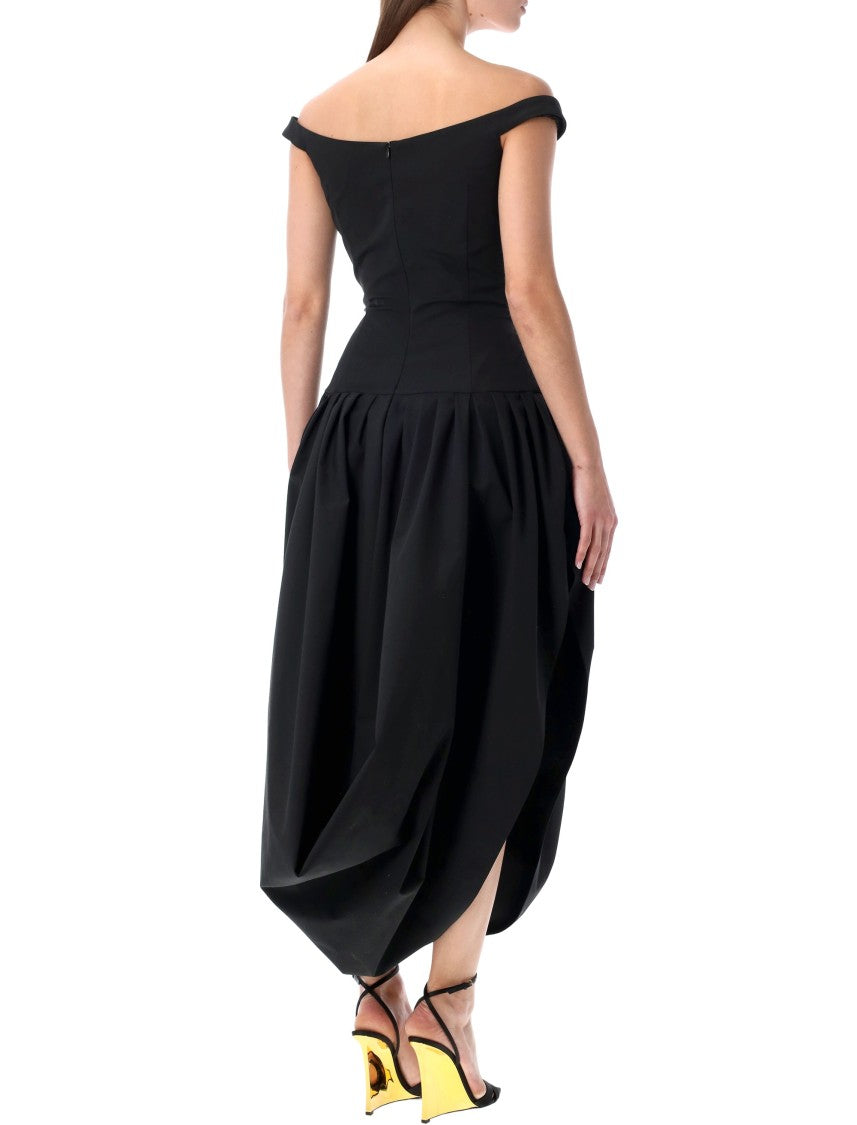 Magda Butrym Black Draped Off-Shoulder Gown