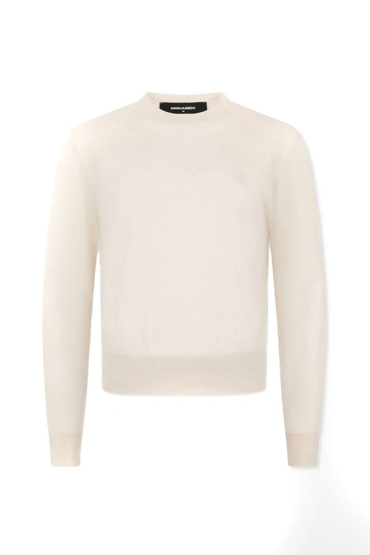 Dsquared2 Beige Wool Tonal Logo Crewneck Sweater