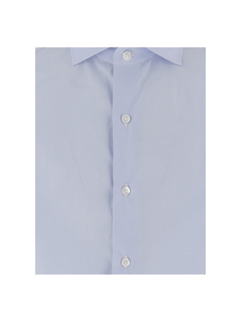 Finamore Cotton-Blend Casual Shirt With Classic Collar And Curved Hem