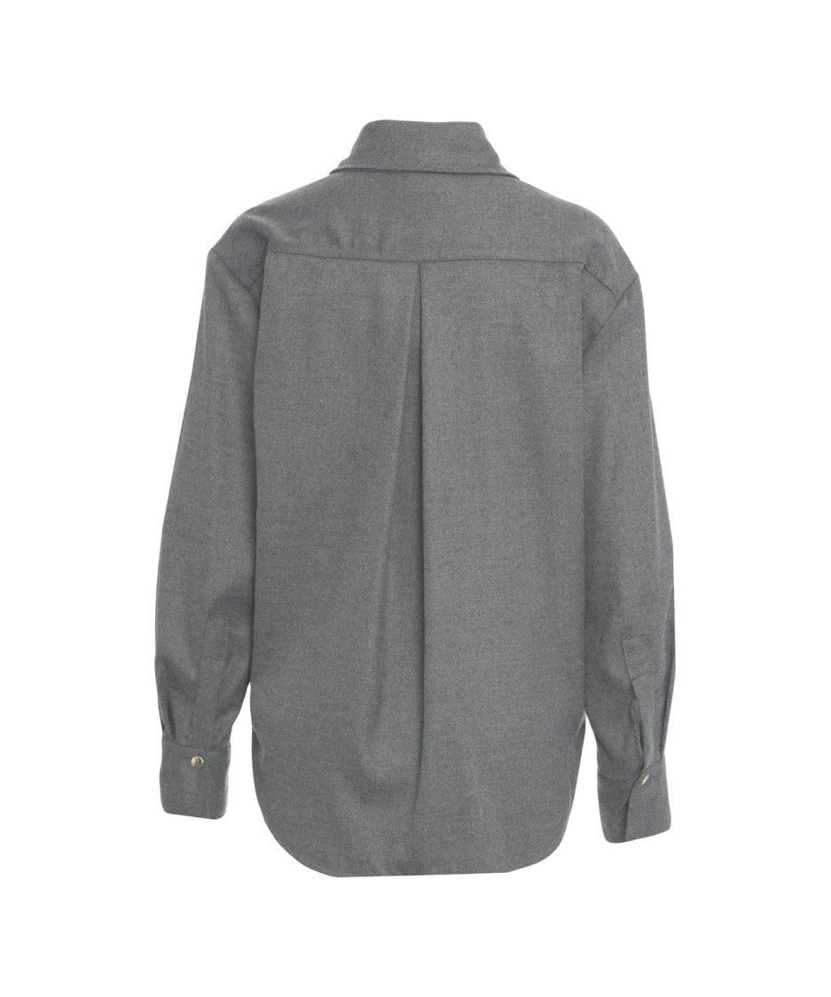 Kaos Button-Down Grey Top With Pointed Collar And Relaxed Fit