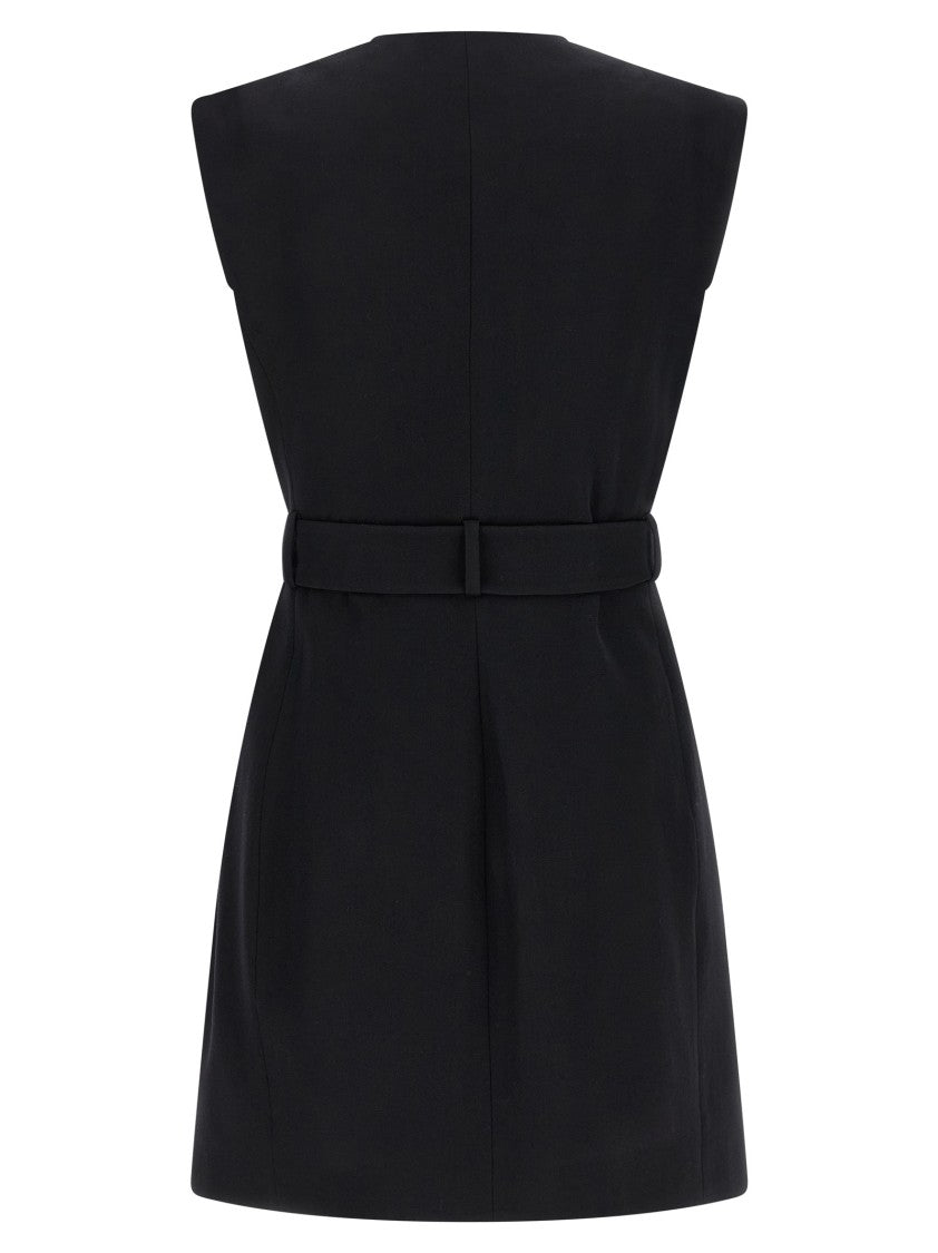 Balmain Mini Wrap Dress With Padded Shoulders And Exquisite Metal Buckle