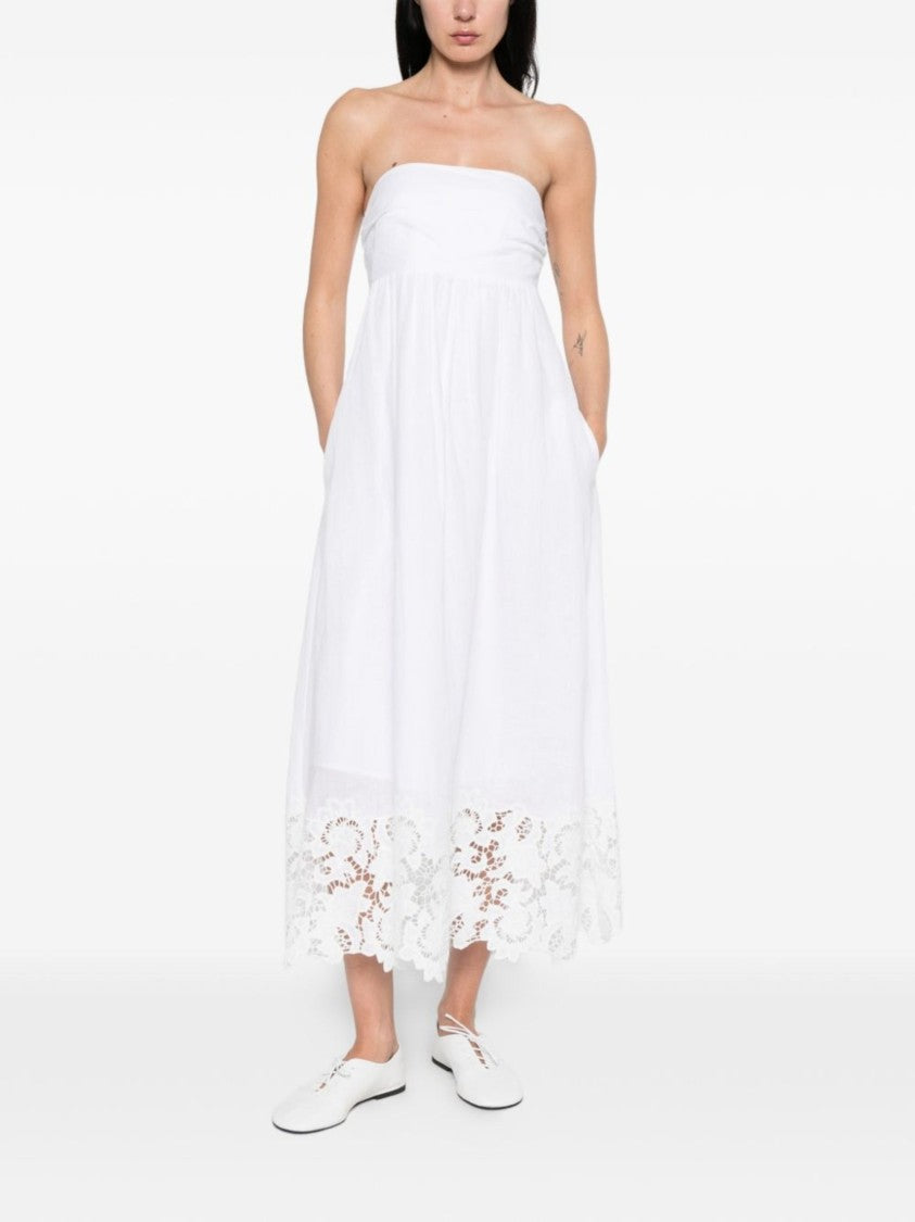 Max Mara White Lace Hem Strapless Dress