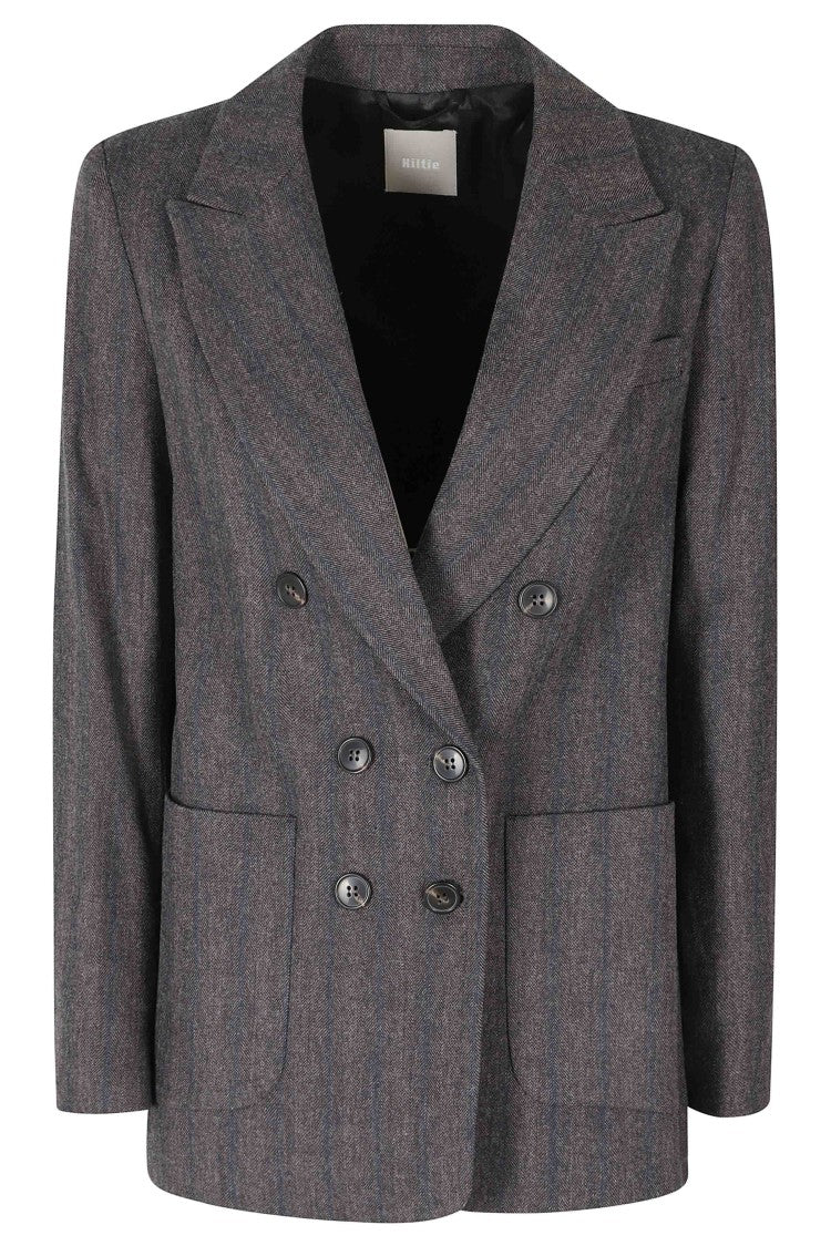Kiltie Blue-Gray Louise Double-Breasted Blazer