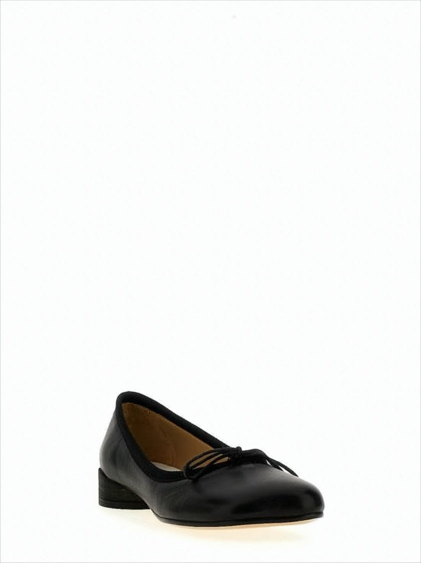 Mm6 By Maison Margiela Flat Black Leather Shoes With Rounded Toe