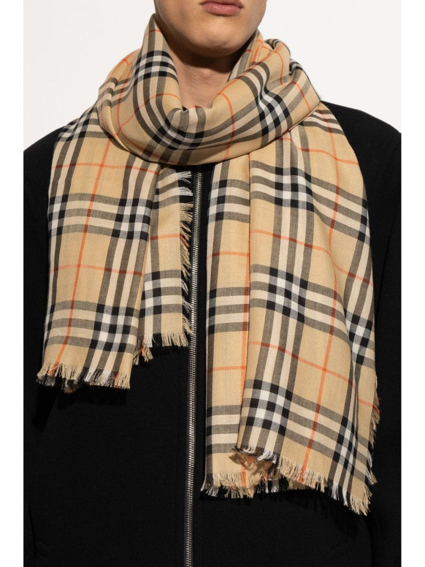 Burberry Vintage Check Pattern Scarf With Frayed Edges