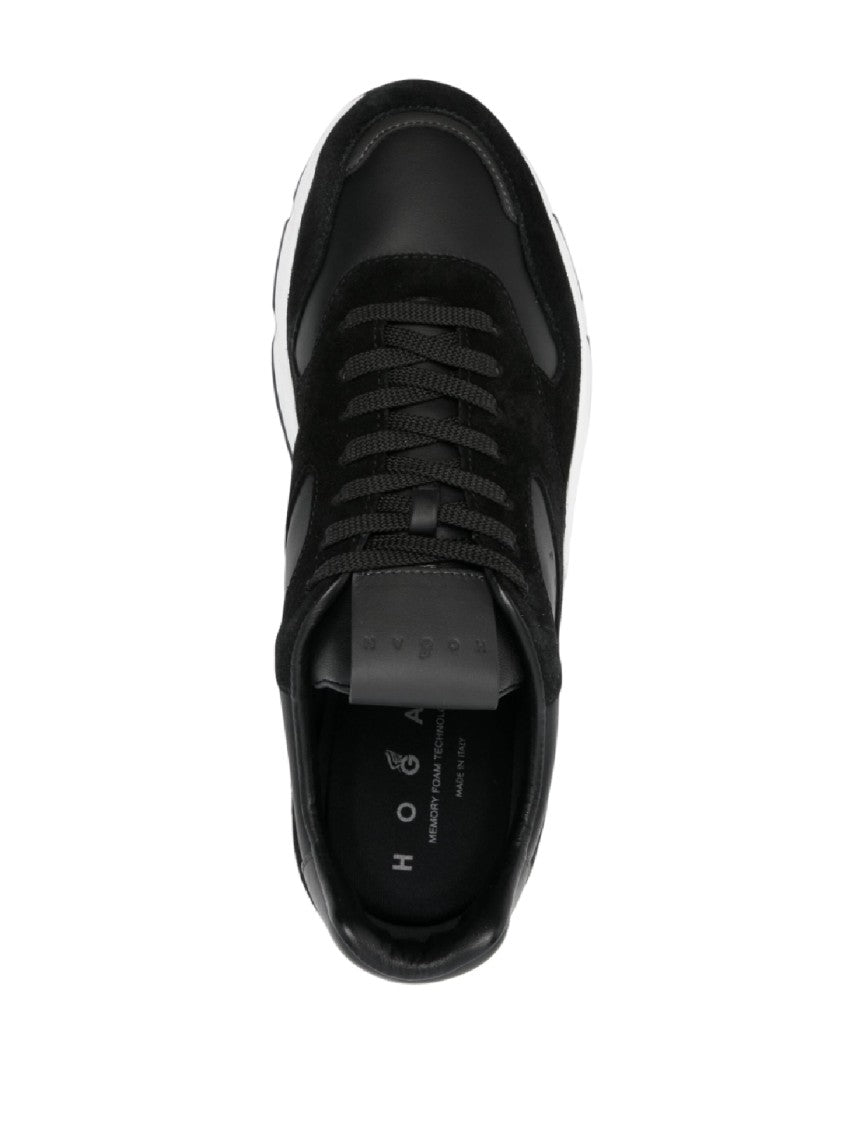 Hogan Black Smooth And Suede Textured Sneakers