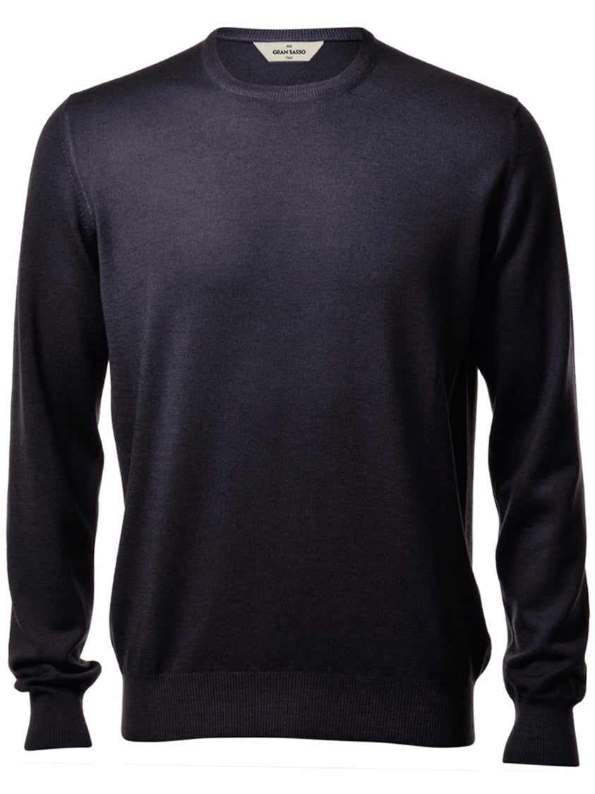 Gran Sasso Classic Black Crew Neck Sweater With Ribbed Details