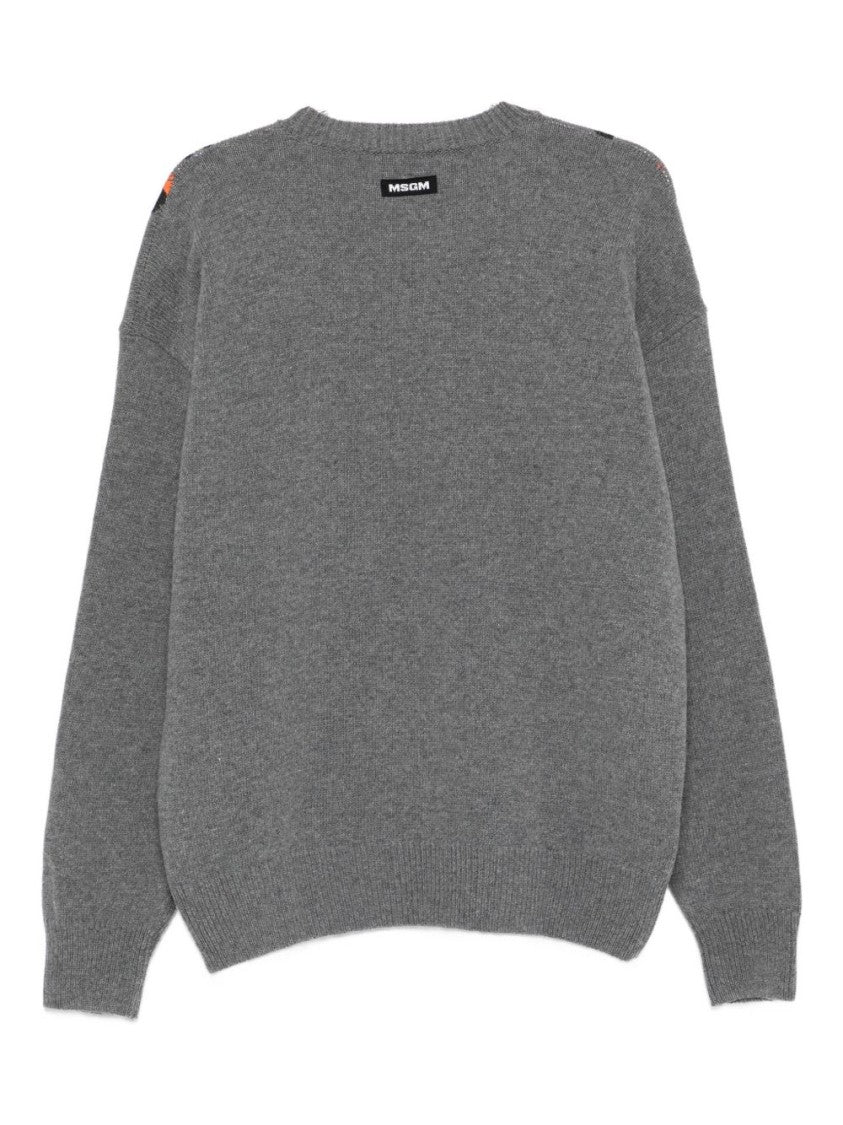 Msgm Abstract Gray Wool Blend Sweater
