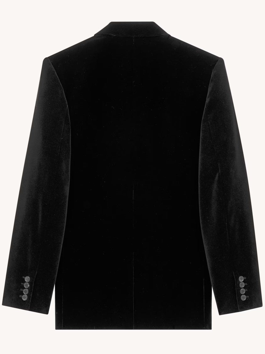 Saint Laurent Black Double-Breasted Velvet Blazer