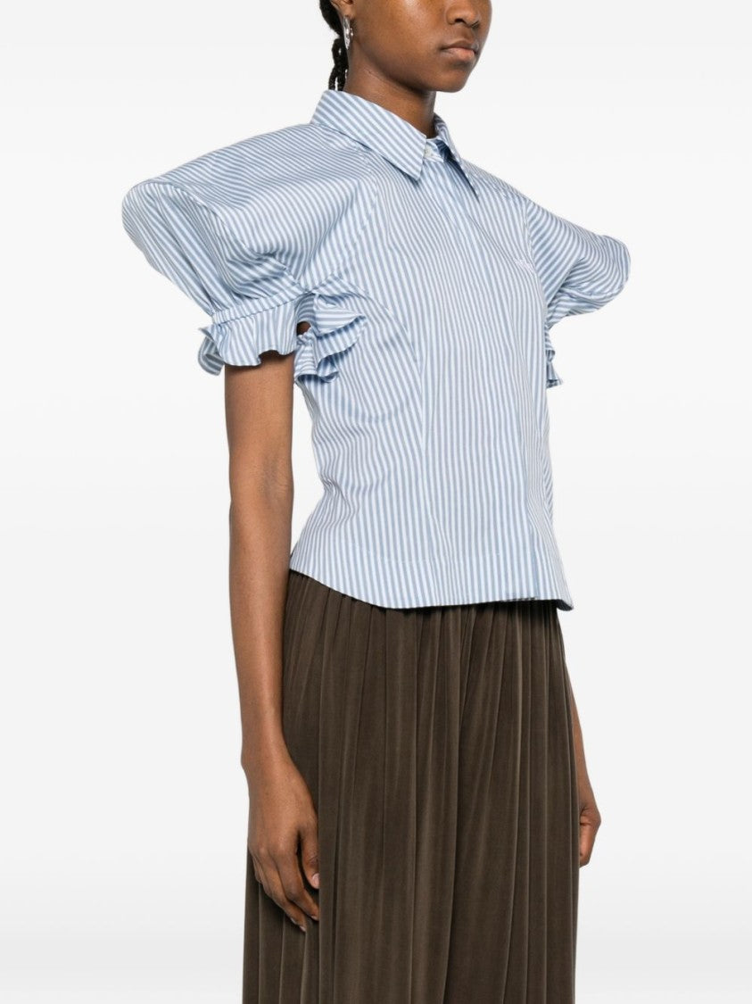 Vivienne Westwood Blue Striped Gathered Sleeve Button Top