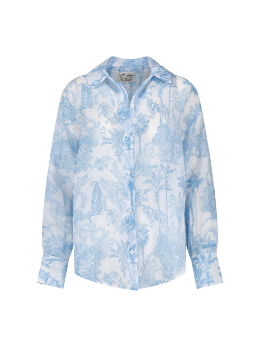 Mc2 Saint Barth Blue All-Over Animal Print Ramie Shirt
