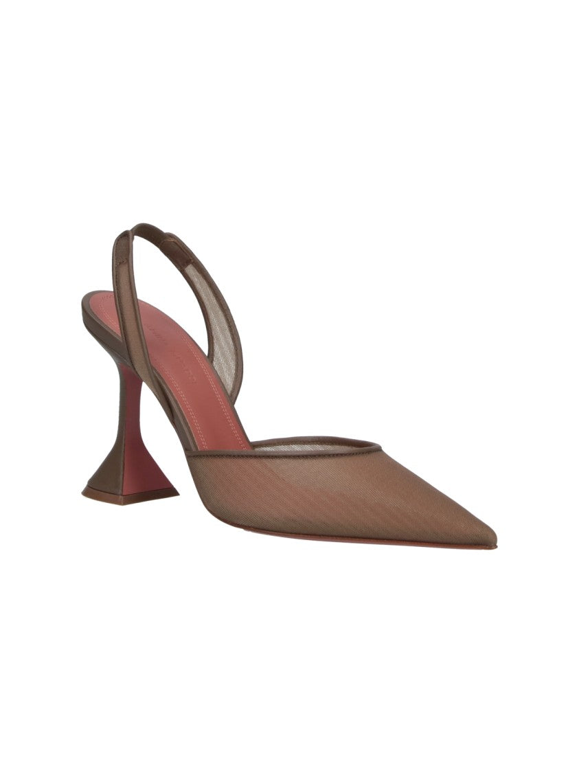 Amina Muaddi Taupe Holli Pointed-Toe Slingback Pumps