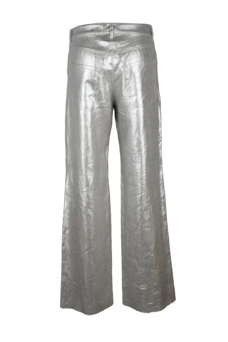 Max Mara Wide Leg Linen Trousers - Gold