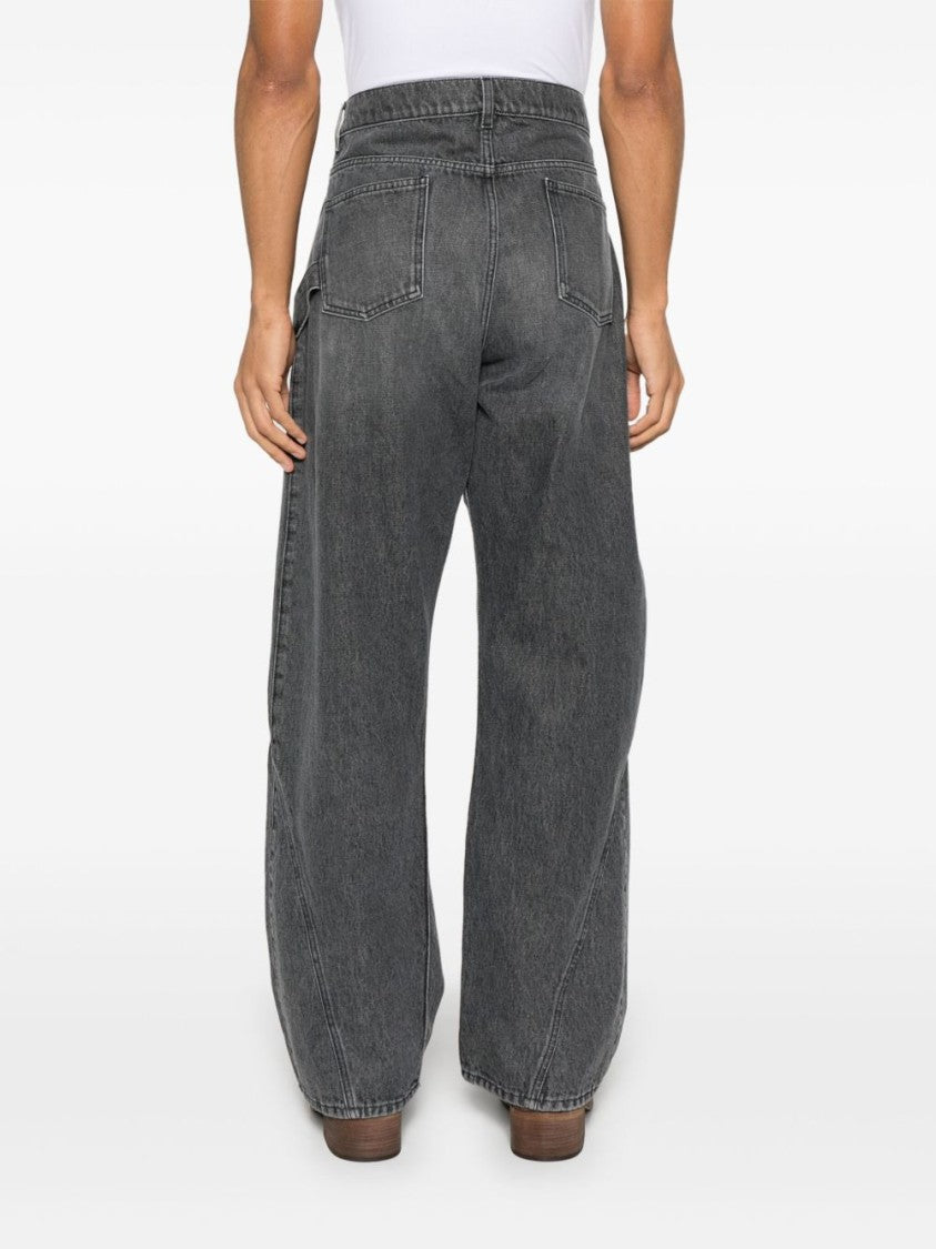 J. W. Anderson Relaxed Fit Grey Jeans With Diagonal Stitching And Embroidered Logo