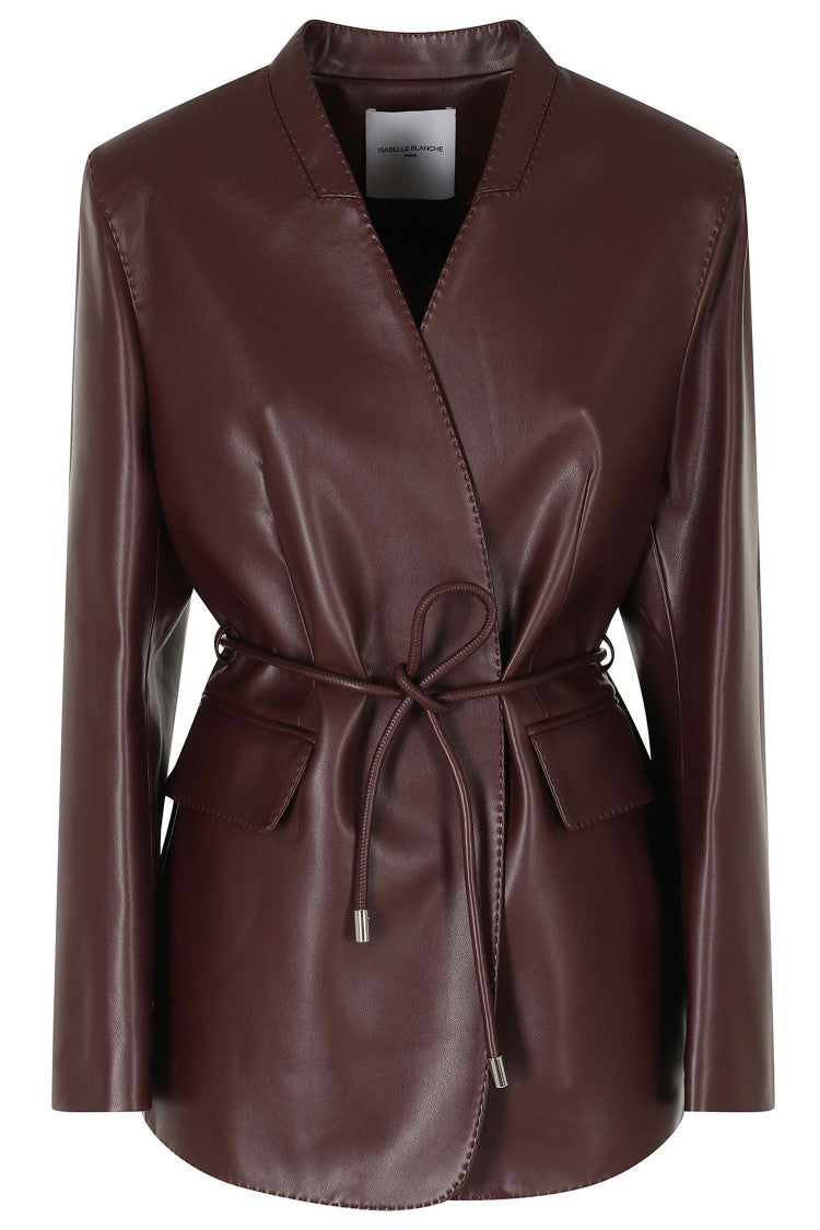 Isabelle Blanche Burgundy Single-Breasted Faux Leather Jacket