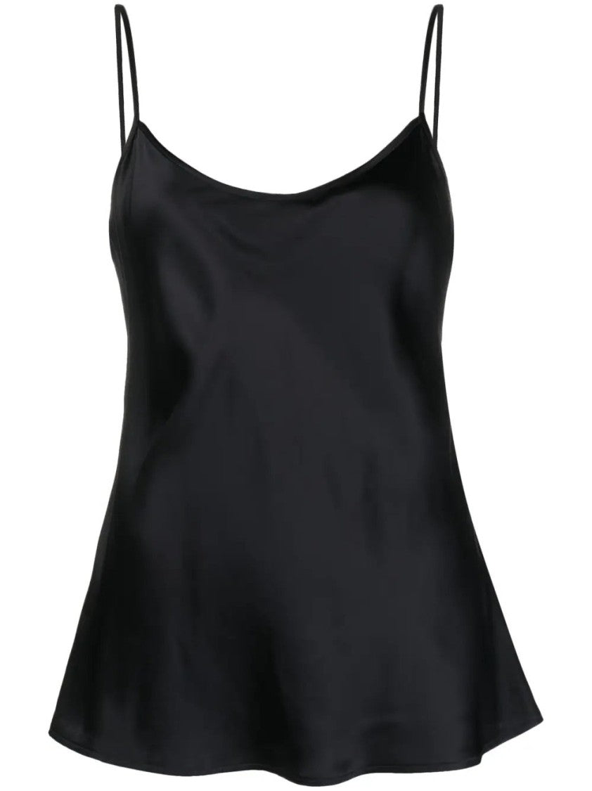 Lorena Antoniazzi Black Satin-Texture Flared Hem Viscose Tank Top