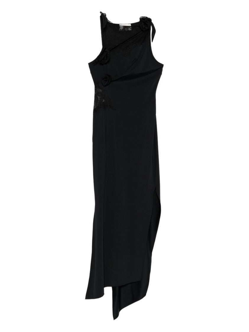 Coperni Asymmetric Black Midi Dress With Lace Inserts