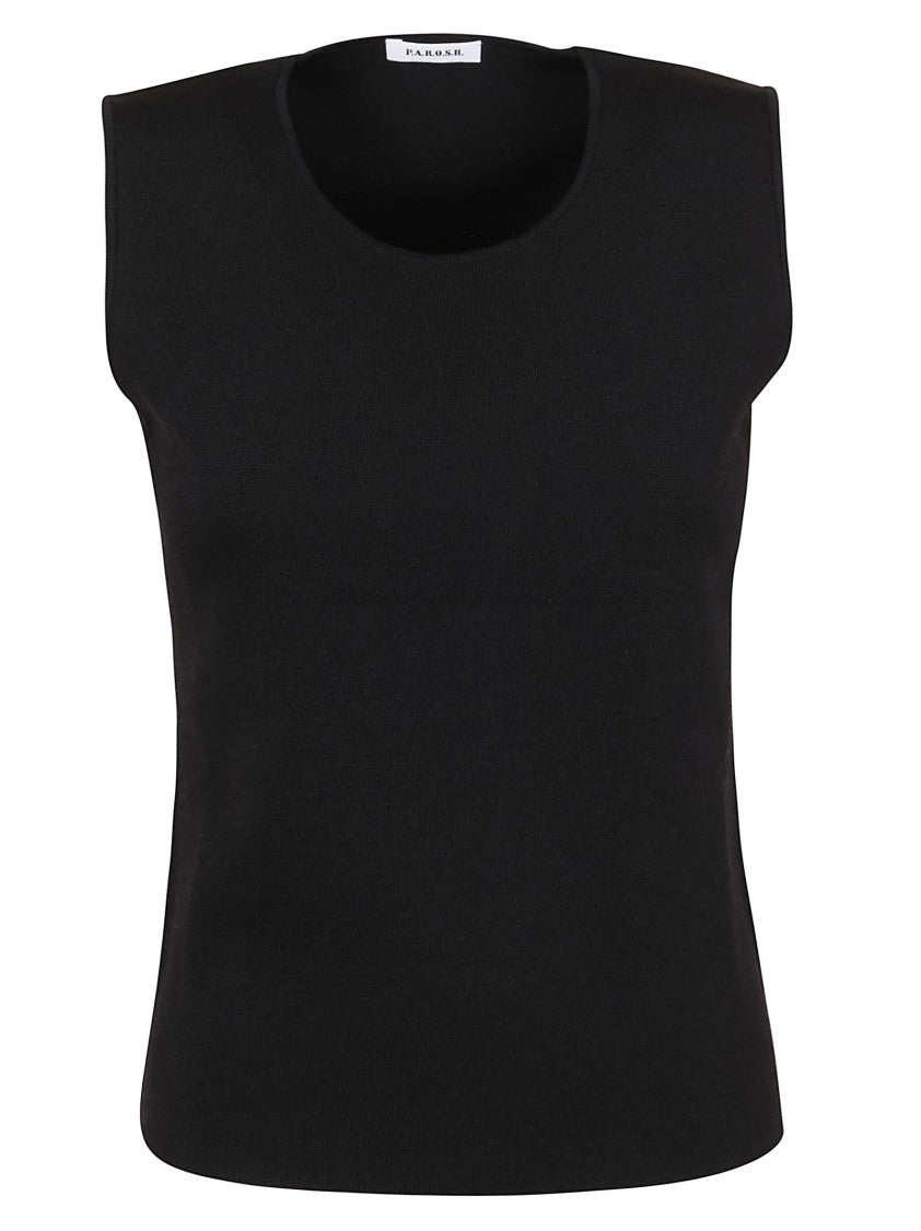 Parosh Sleeveless Knitted Top With Crew Neck And Contoured Fit