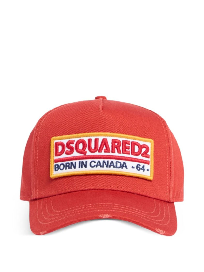 Dsquared2 Curved Brim Red Cap With Logo Patch And Adjustable Strap