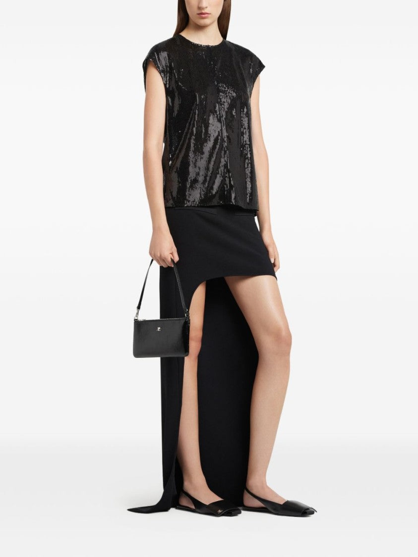 Courrèges Rectangular Shoulder Bag In Glossy Black Cow Leather