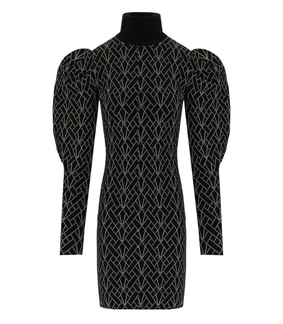 Elisabetta Franchi Black And Gold Monogram Knitted Dress