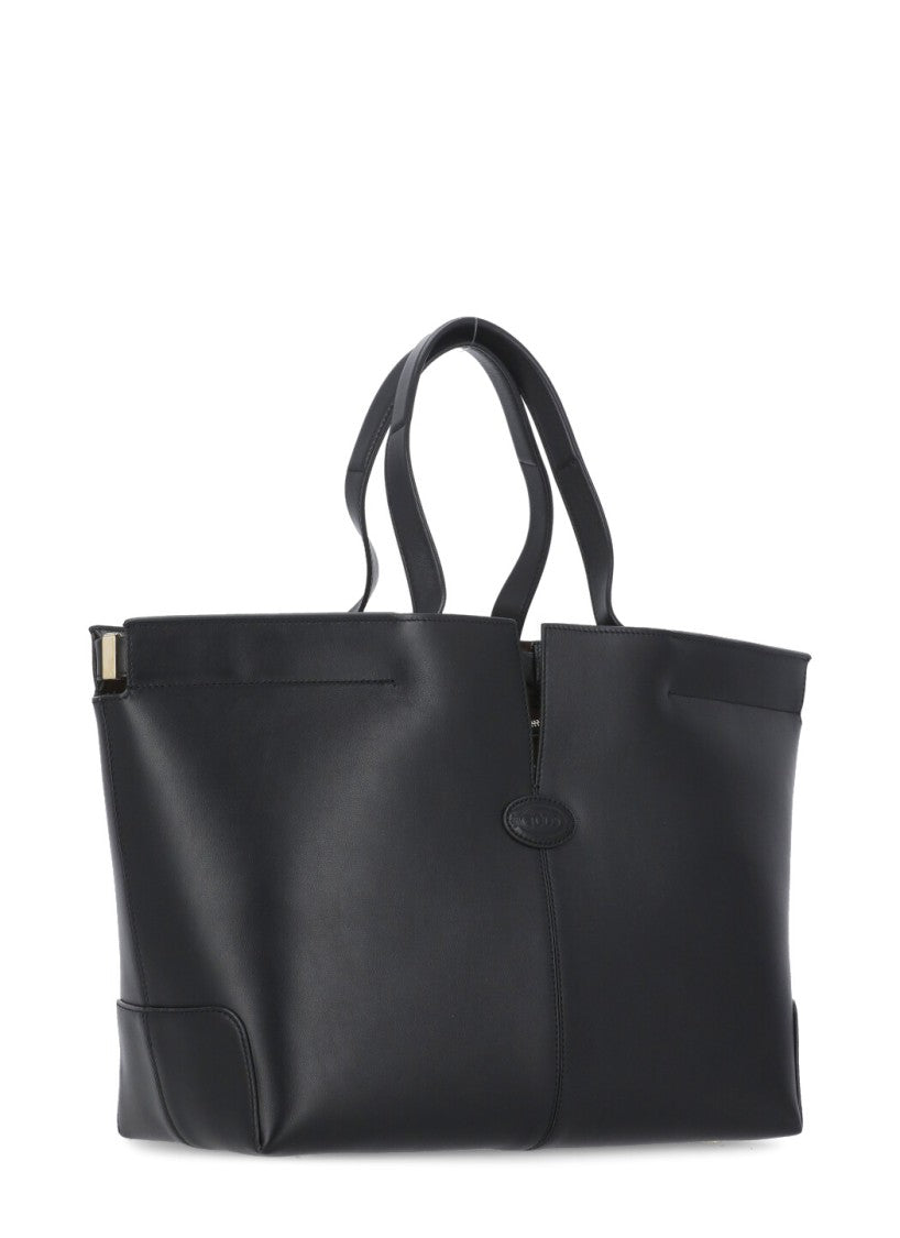 Tod's Structured Black Leather Shopping Bag With Matching Clutch