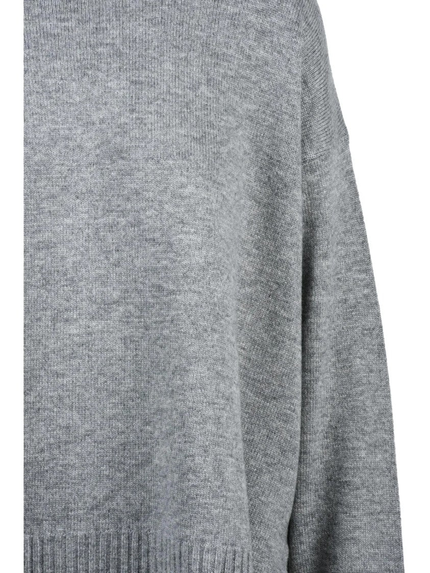 Icona Heathered Grey Oversized Crewneck Sweater With Ribbed Edges