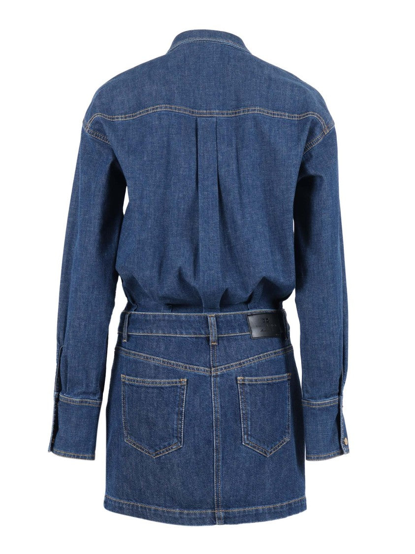 Elisabetta Franchi Shirt-Style Denim Dress With Contrast Stitching