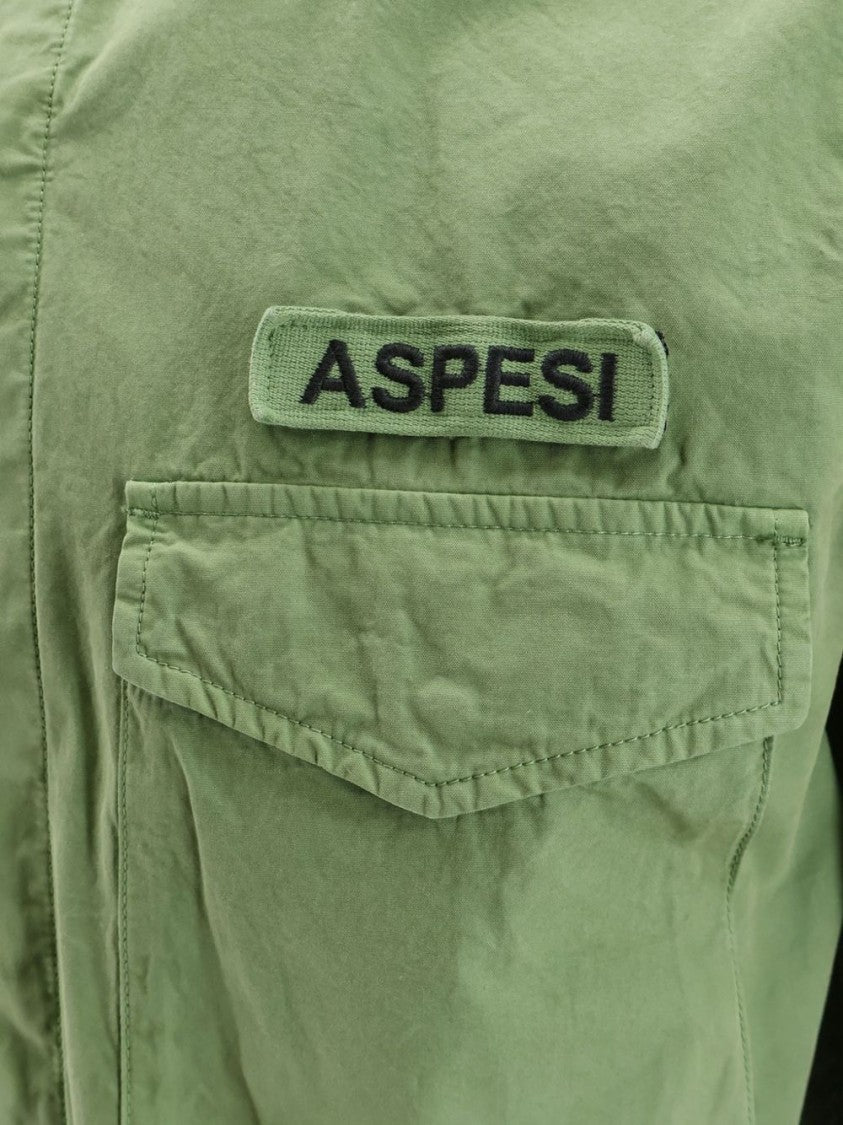 Aspesi Green Military Cotton Functional Pocket Shirt