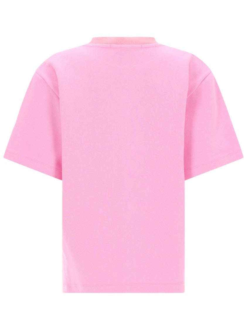 Msgm Pink Logo Boxy Cotton T-Shirt