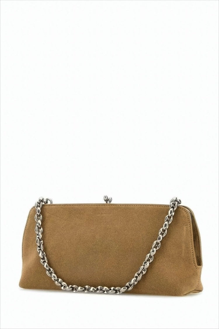 Jil Sander Soft Suede Shoulder Bag With Silver Chain Strap