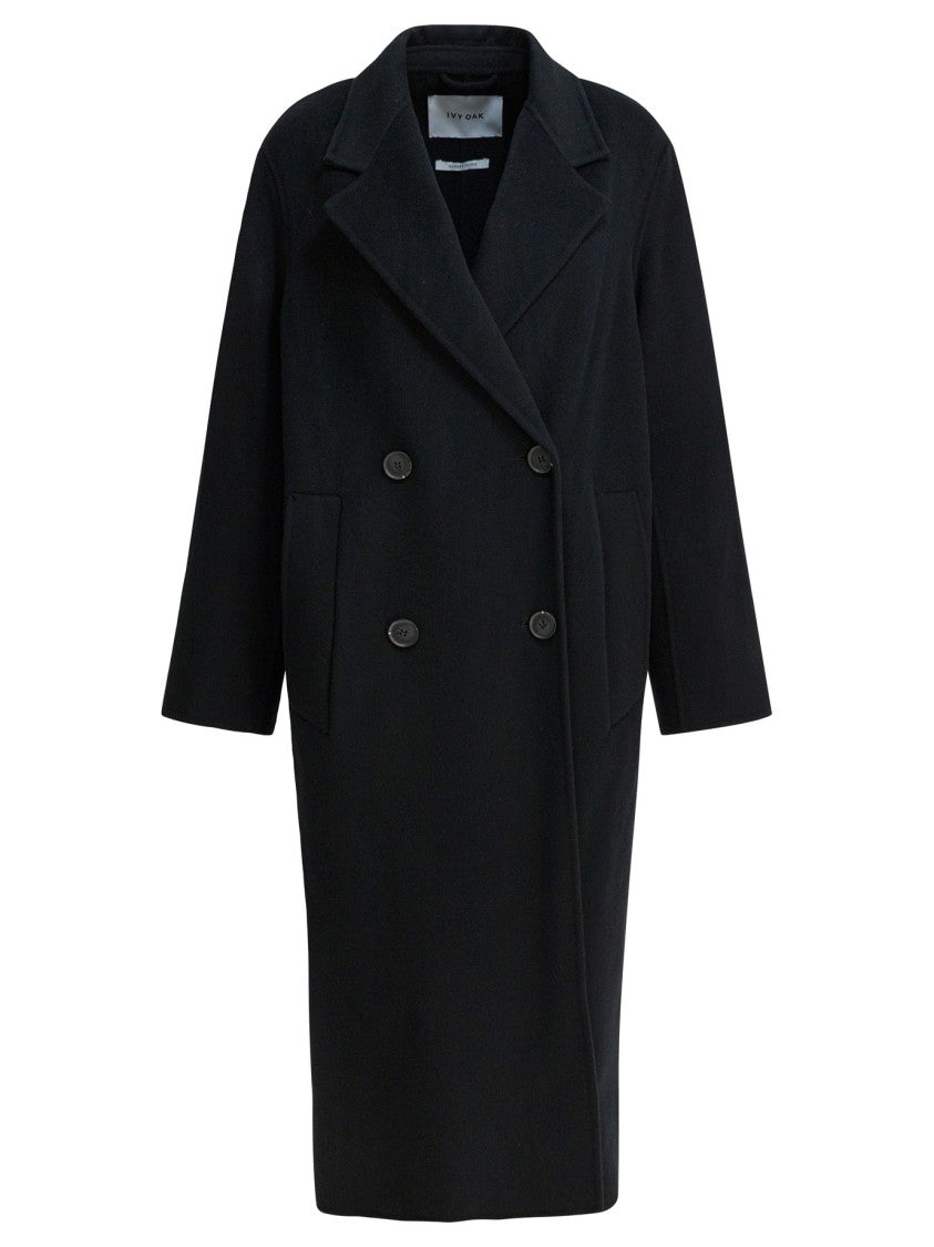 Ivy & Oak Double-Breasted Wool Long Coat With Wide Lapel