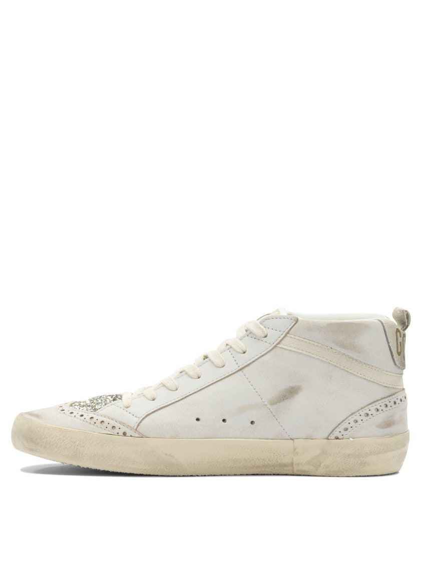 Golden Goose Leather Glitter Mid Star Sneakers